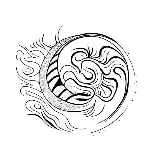 An Abstract Representation Of A Surfboard Riding A Wave Under A Radiant Sun