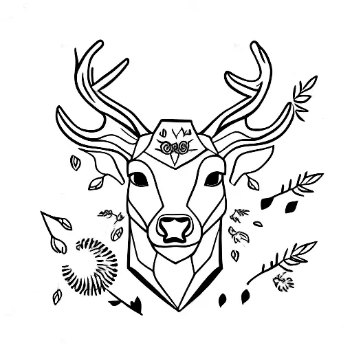 Deer Head With Yellow Flowers And Straight Razor