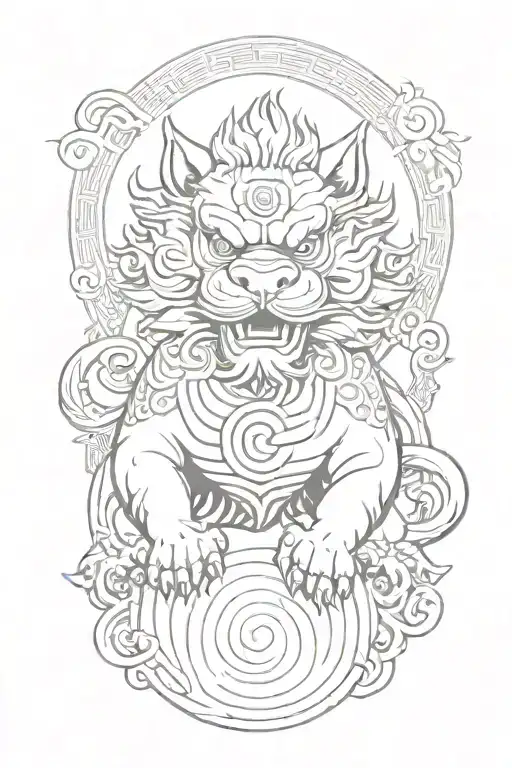 Chinese Foo Dog Pounce And Holding Orb
