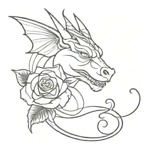 Dragon Head With Rose And Butterfly Resting