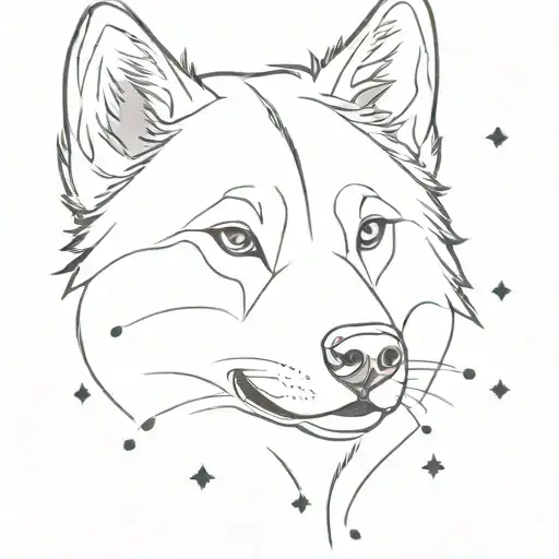 Husky Dog Face Featuring Snowflakes Falling Around Them