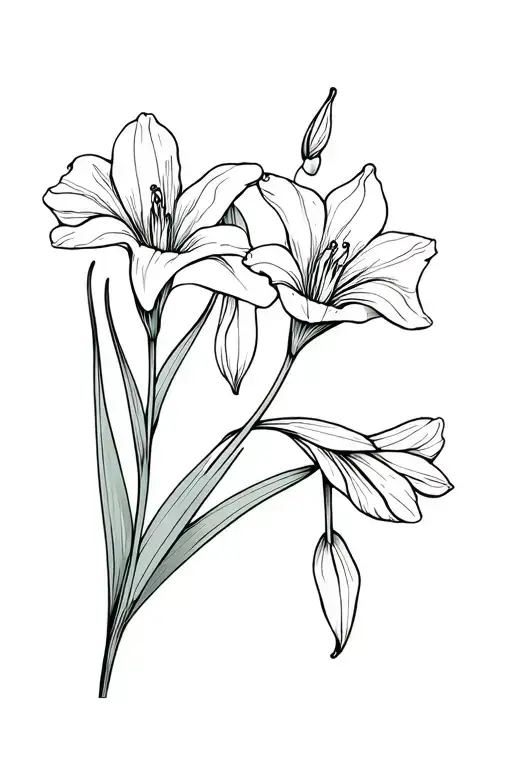 Gladiolus And Sweet Pea Fine Line Tattoo Boho Linework Design