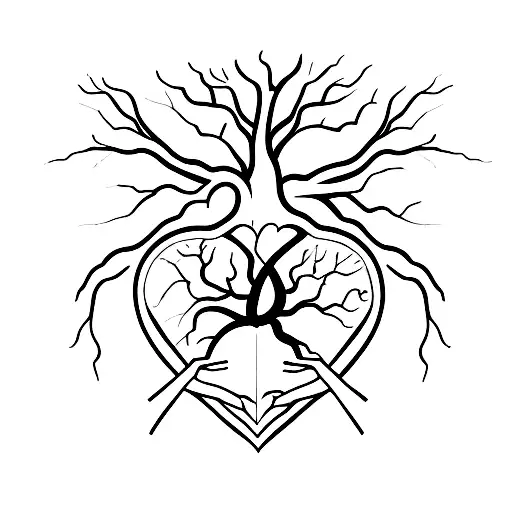A Minimalist Tattoo Of A Heart-shaped Tree With Roots Forming The Words 'Self Love'
