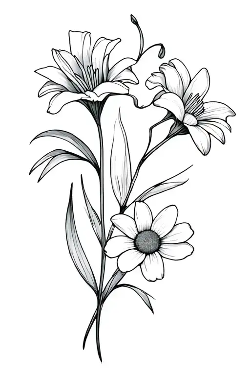 Gladiolus And Daisy Fine Line