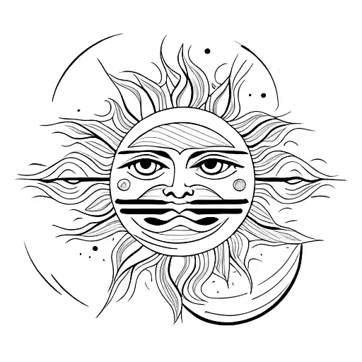 Fine Line Sun With Moon In The Middle