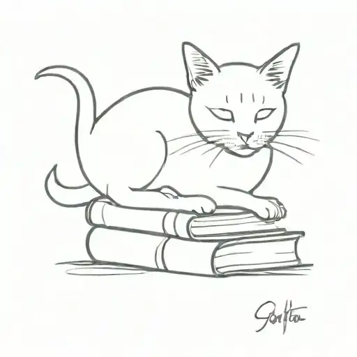 A Cat Curled Up On A Pile Of Books With Poems Written On The Pages