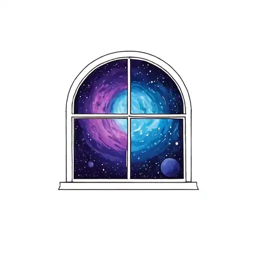 Window With A Purple And Blue Outer Space Inside It