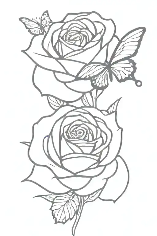 Purple Tipped Rose With Butterfly