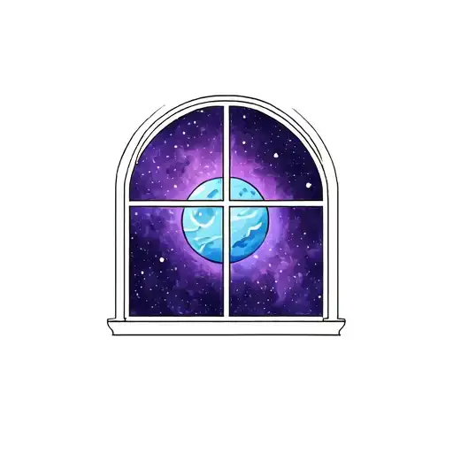 Window With A Purple And Blue Outer Space Inside It