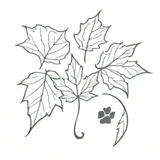 Maple Leaf And Aspen Leaf With Dog Paw Line Work