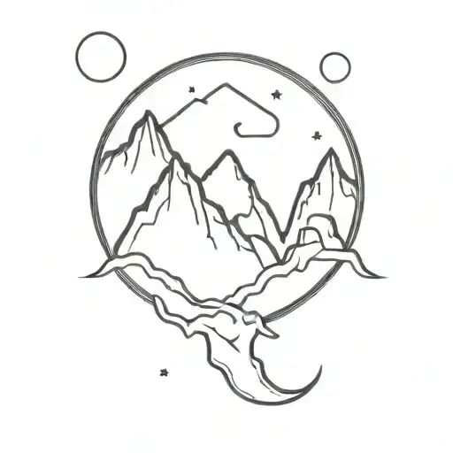 Aquarius Zodiac Symbol And Mountains