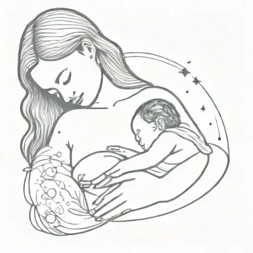 Breastfeeding Her Baby With Galaxy Behind It