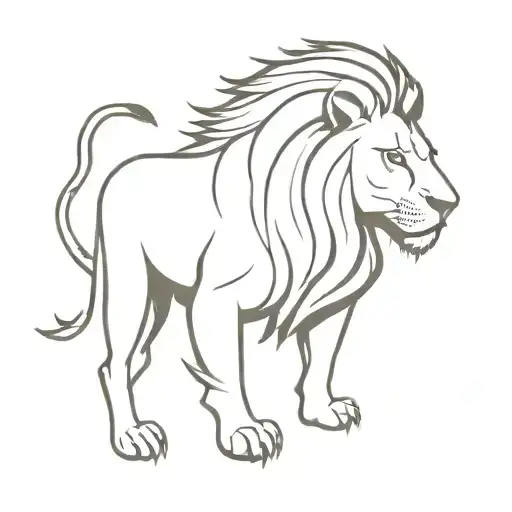 A Minimalist Tattoo Design Of A Powerful Lion Representing Strength And Competitiveness In Business