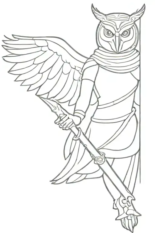 Athena In Armour With Owl Flying