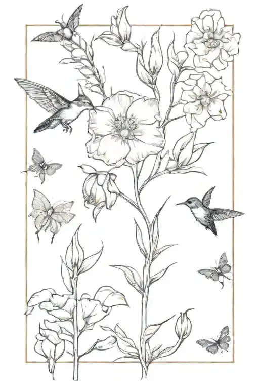 Honey Suckle Gladiolus Peony Snowdrop Poppy Flowers Bee Hummingbird Lady Bug