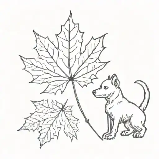 Maple And Aspen Leaf With Dog Paw Line Work