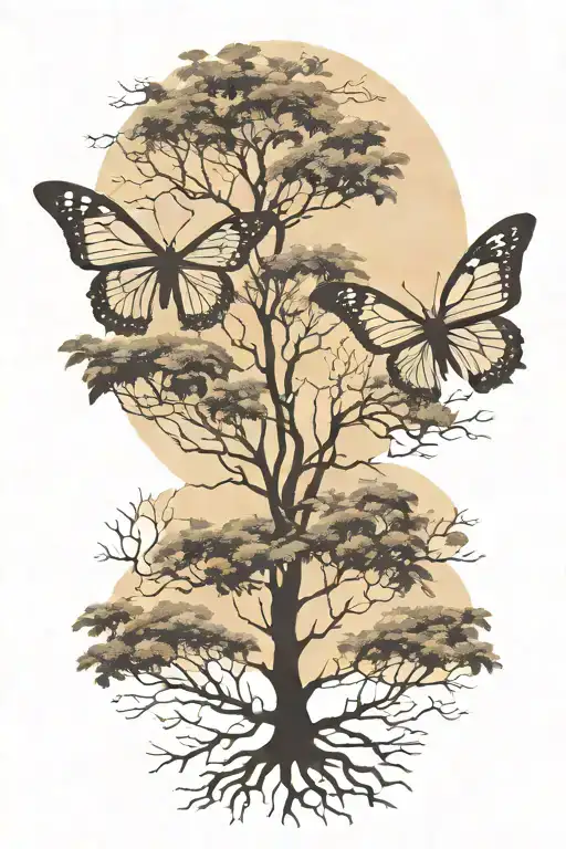Butterfly Banyan Tree Silhouette