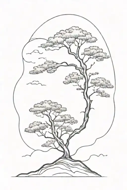 Black And White Dreamy Cypress Tree Growing With A Couple Branches And Misty