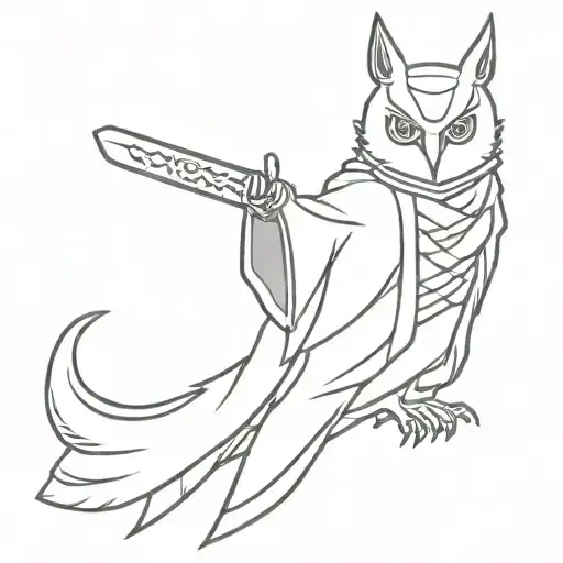 A Owel With Sammurai Katana And Sit On Persian Crown