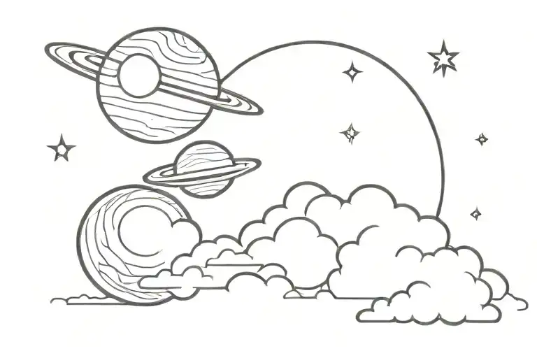 Saturn And Moon And Clouds