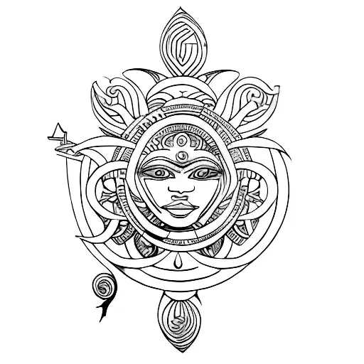 Melanesian Ocean Goddess With Ancient Weapon Motifs