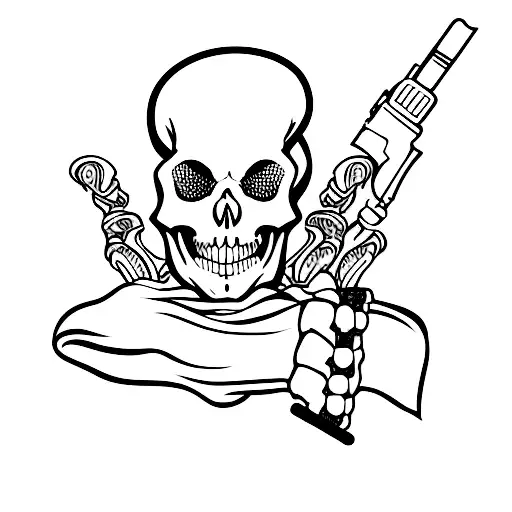 Skeleton In Ghost Sheet Holding Gun