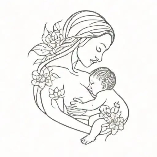 Breastfeeding Her Baby Flowers Intertwined