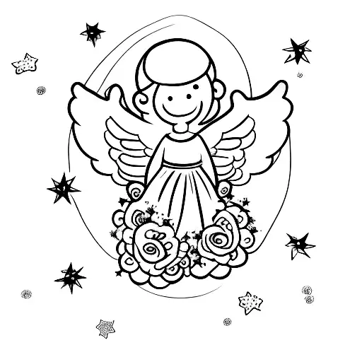 An Angel Holding A Bouquet Of Stars