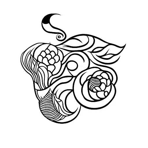 Cat With Moon And Chrysanthemums