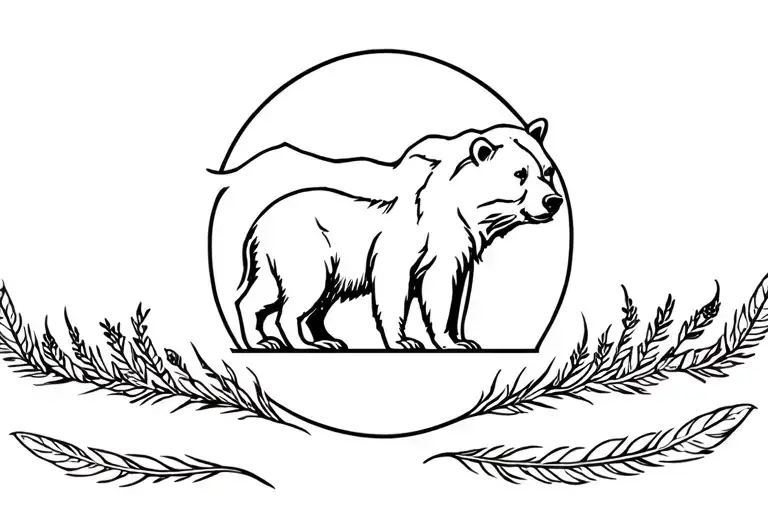 Tribal Inside Bear Surrounded By Mountains Feathers Hawkweed
