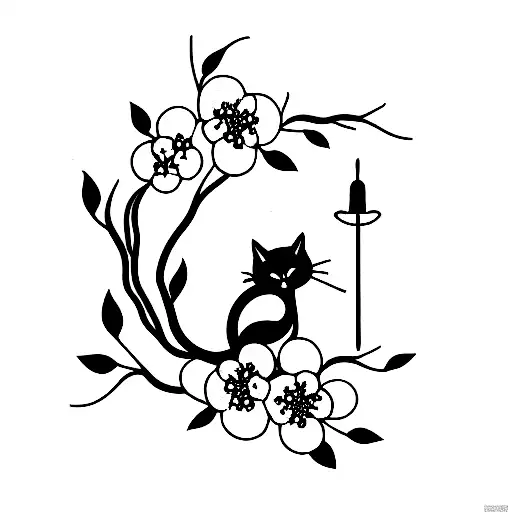 Cherry Blossom And Cat