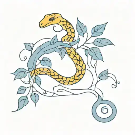 Root Growing With Blue Leaves And Snake Wrapped Around