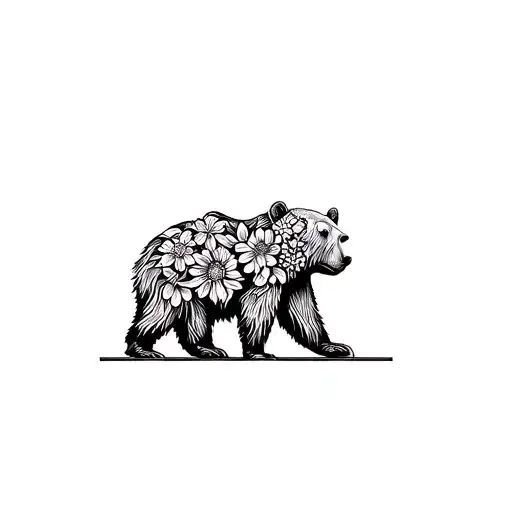 California Grizzly Bear Made Up Of Flowers