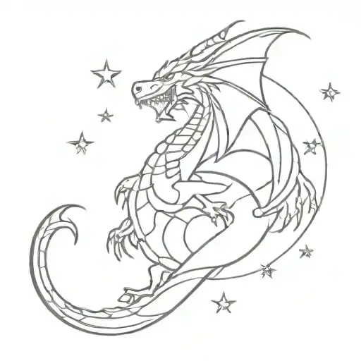 Dragon And Moon And Starry Sky