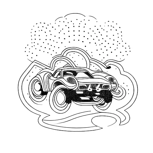 Create A Dotwork Tattoo Featuring A Modified Car In Action