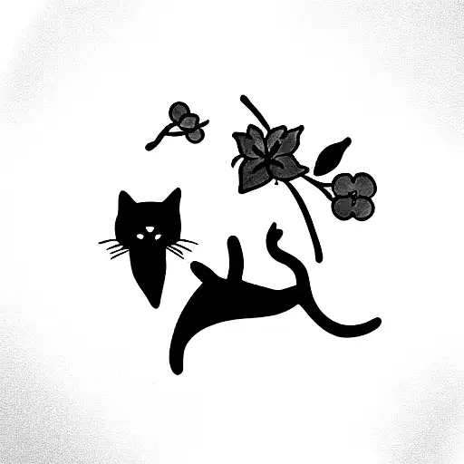 Black Cat And Cherry Blossom