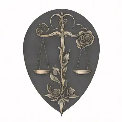 The Scales Of Justice Intertwined With The Caduceus And A Rose