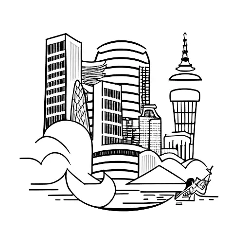 Geisha Holding A Briefcase With A Skyline Of Tokyo In The Background