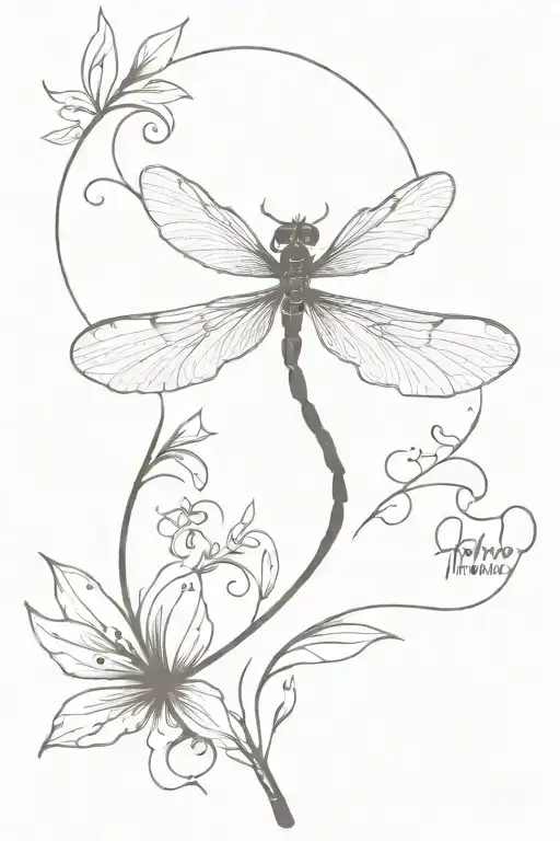 Siluhette Of A Dragon Fly With Text Tatto