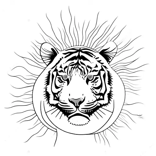 Tiger With Sun And Flowers
