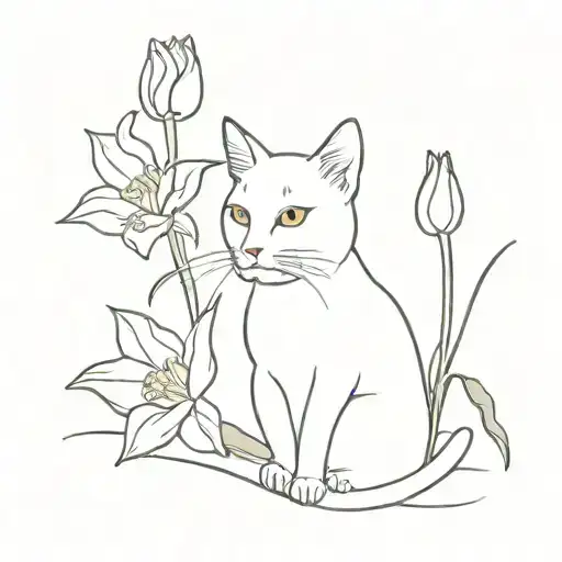 Cat And Daffodil