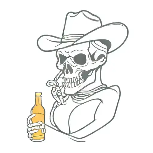 Skelton Cowboy Drinking A Beer Bottle