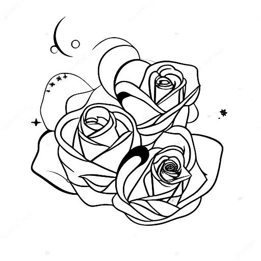 Rose With Moon And Stars In Background