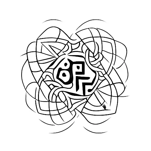 A Minimalist Tattoo Of A Jujutsu Symbol With Dotted Circles Forming A Border