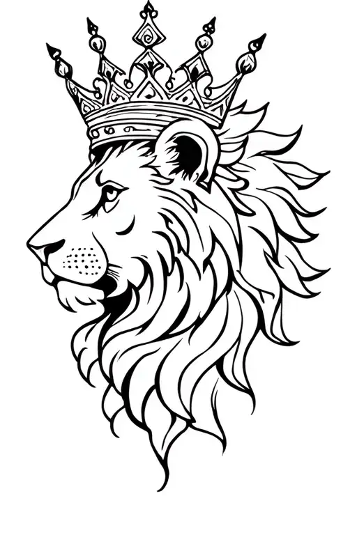 Lion With A Crown Facing The Side Profile Traditional
