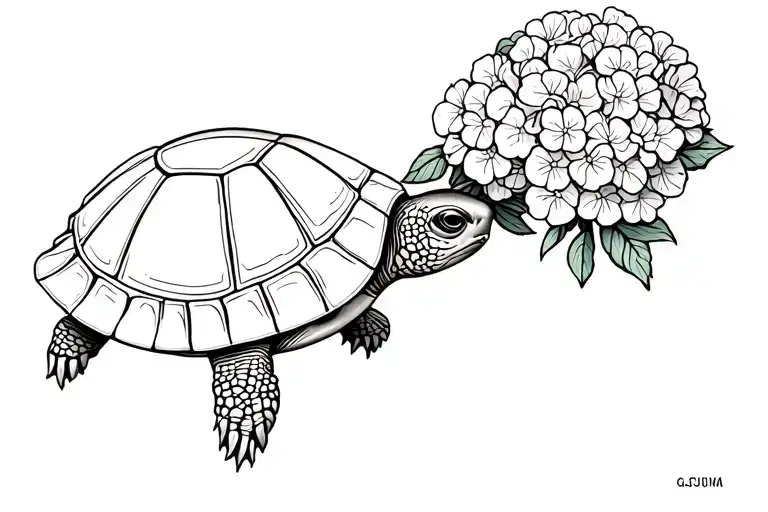Turtle Holding Hydrangeas In Its Mouth