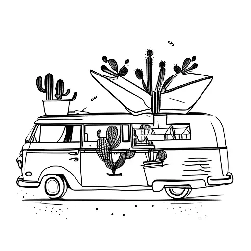 Cactus With Camper Van