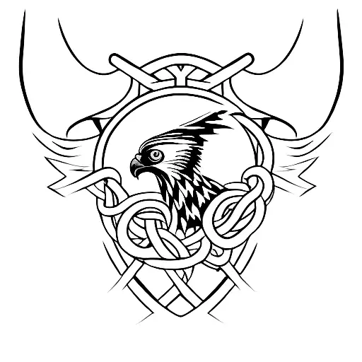 Hawk With Gothic Cross In The Beak Surrounded By Snakes