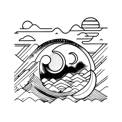 Japan Style Blood Moon With Black And Red Colours