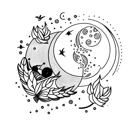 Moon With Tiny Hummingbirds Fly Around It